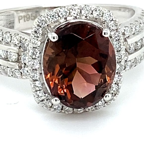 Orange Tourmaline 3.50ct Diamonds Platinum Ring - Picture 7 of 9